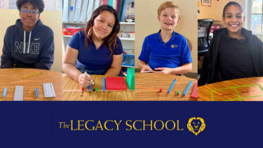 Image shows 6 middle school students from The Legacy School doing math problems.