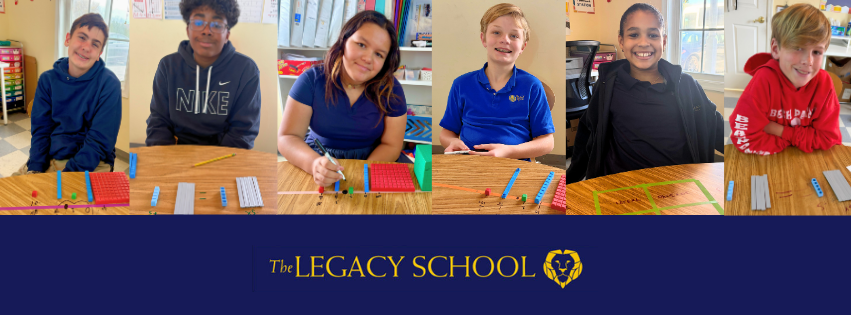 Image shows 6 middle school students from The Legacy School doing math problems.